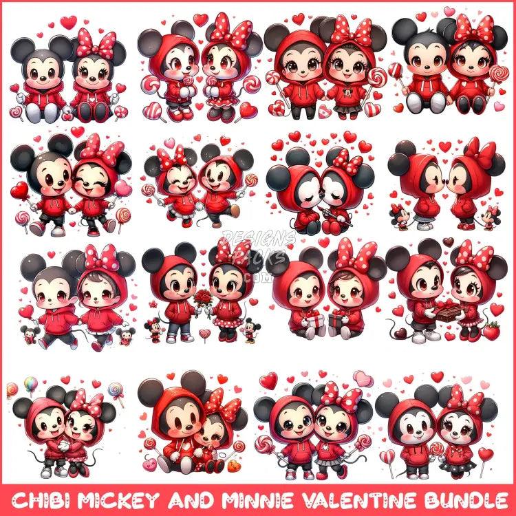 16 Chibi Cartoon And Minnie Valentine Designs Bundle Png