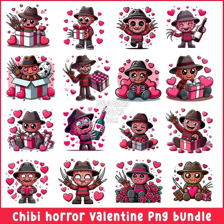 16 Chibi Horror Valentine Designs Bundle Png