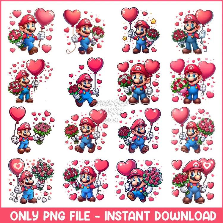 16 Gaming Mario Ballon Valentine Designs Bundle Png