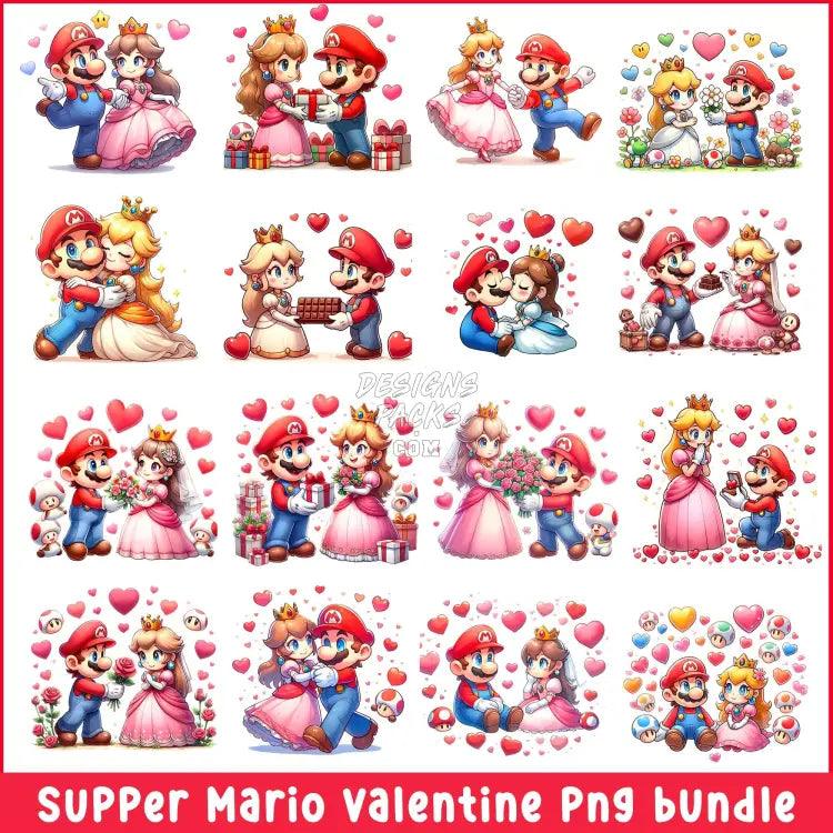 16 Gaming Mario Peach Valentine Designs Bundle Png