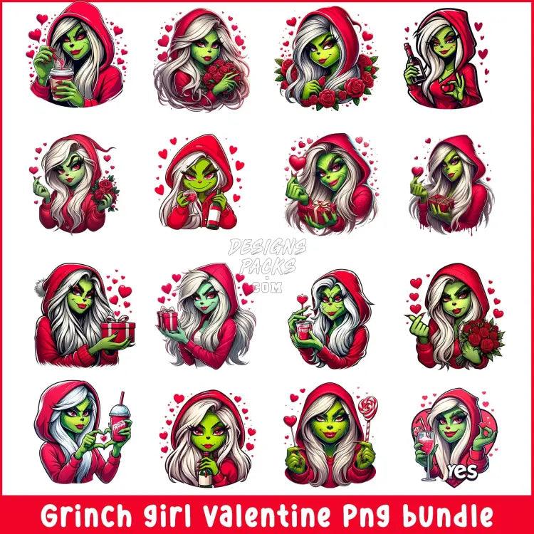 16 Grinch Girl Valentine Designs Bundle Png