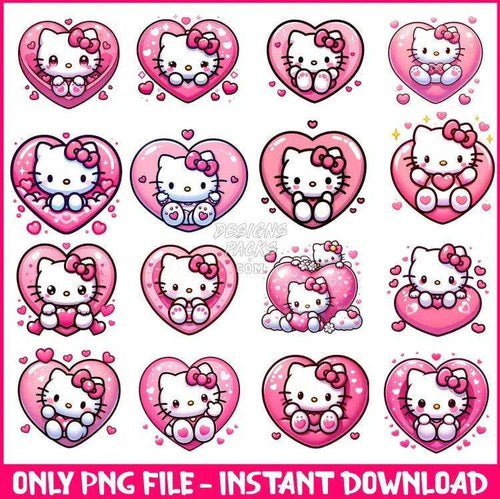 16 Heart Hello Kitty Valentine Designs Bundle Png