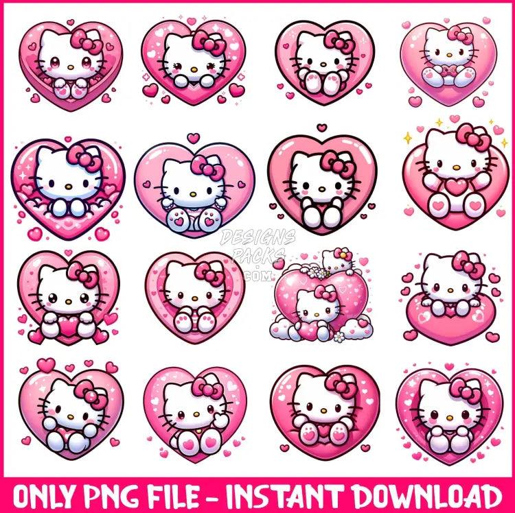 16 Heart Hello Kitty Valentine Designs Bundle Png