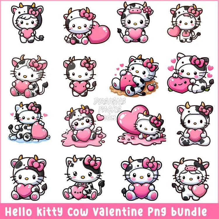 16 Hello Kitty Cow Valentine Designs Bundle Png