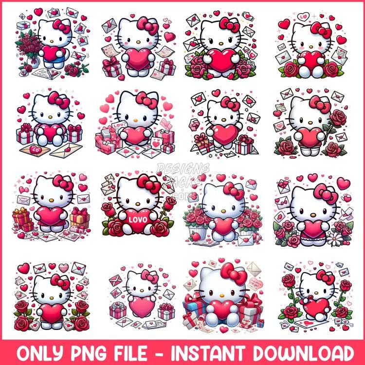 16 Hello Kitty Flower Valentine Day Designs Bundle Png