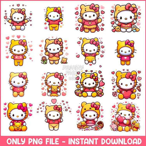 16 Hello Pooh Kitty Valentine Designs Bundle Png