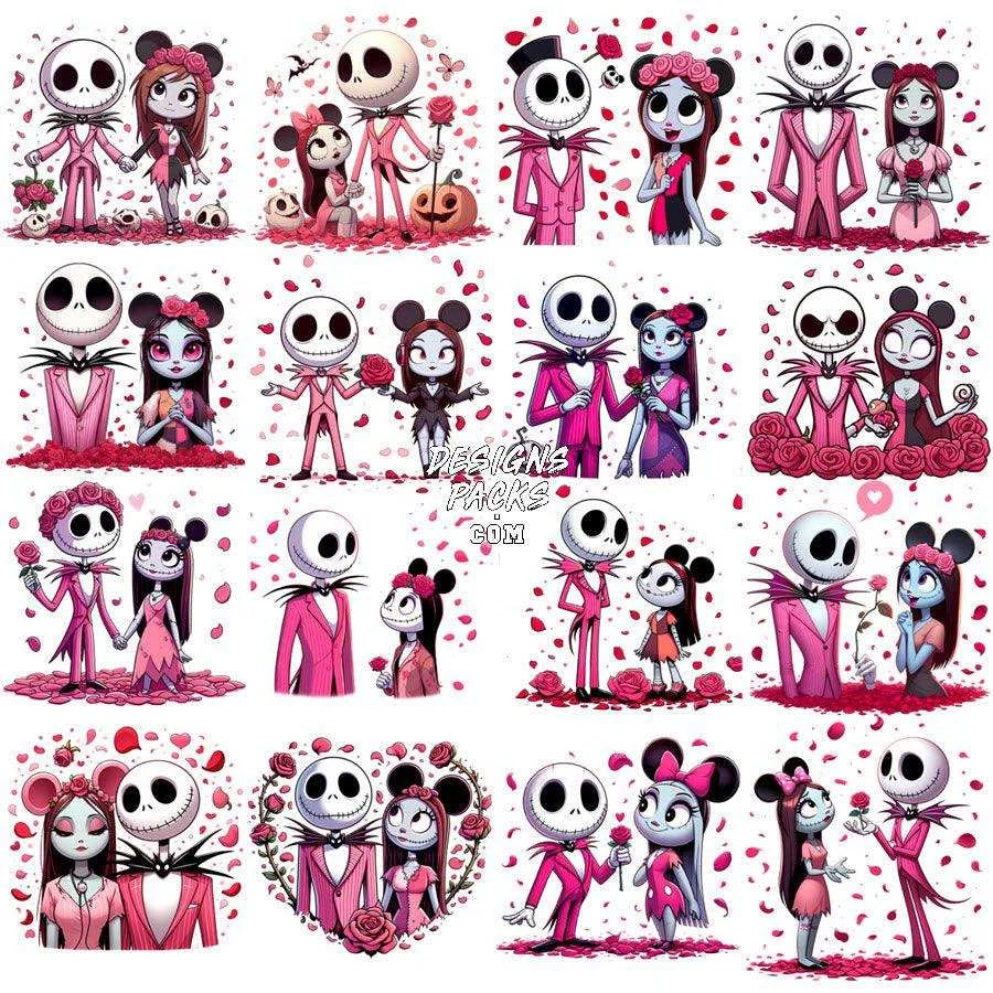 19 Jack and Sally Couple Valentine Designs Bundle PNG
