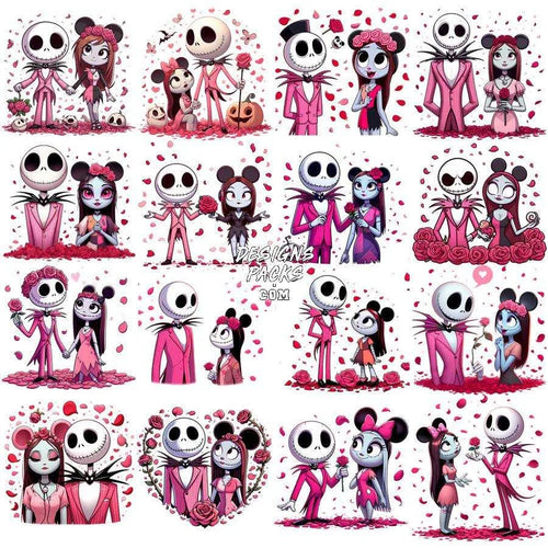 19 Jack and Sally Couple Valentine Designs Bundle PNG