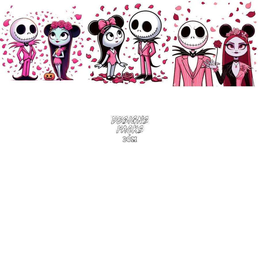 19 Jack and Sally Couple Valentine Designs Bundle PNG