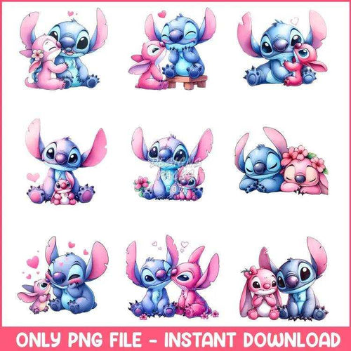16 Lilo and stitch valentine Designs Bundle PNG