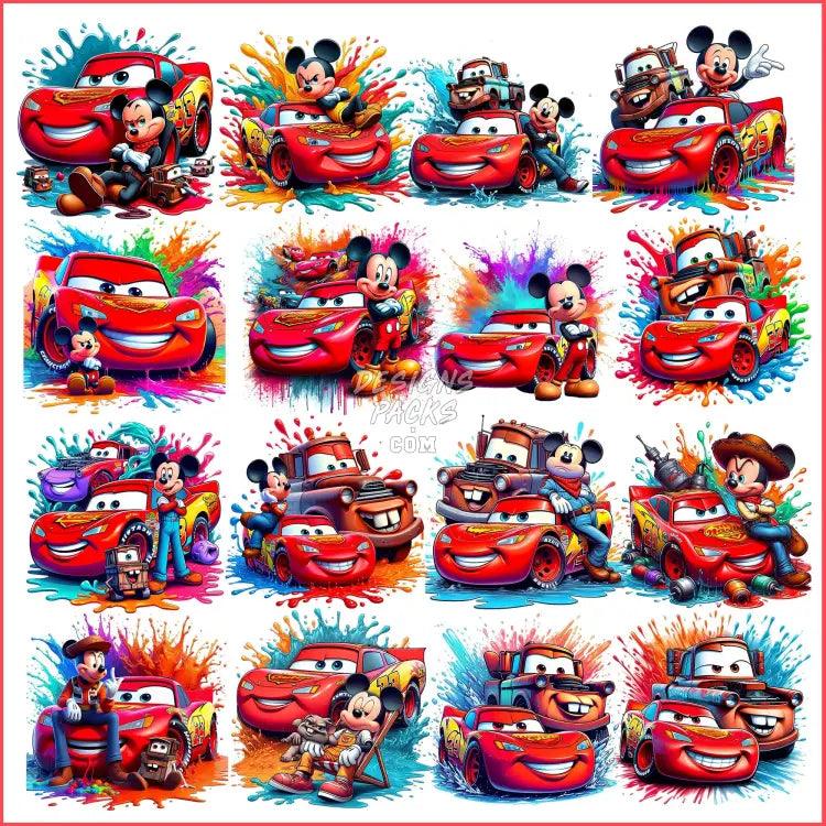 16 Mickey Cartoon Cars Designs Bundle Png