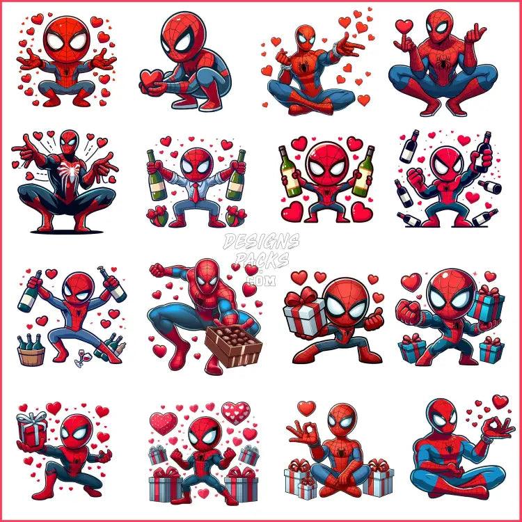 16 Spider Hero Love Valentine Designs Bundle Png