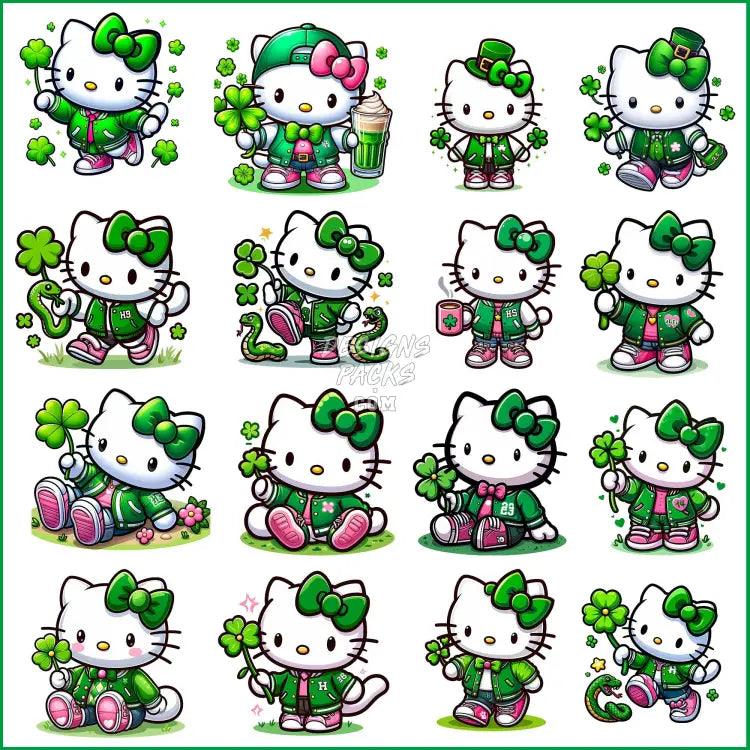 16 St. Patrick’s Day Hello Cat Kitty Designs Bundle Png