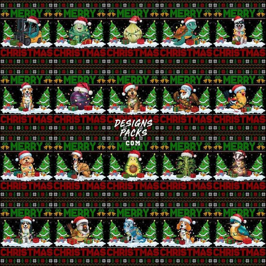 160 Ugly Sweater Merry Christmas Designs Bundle PNG