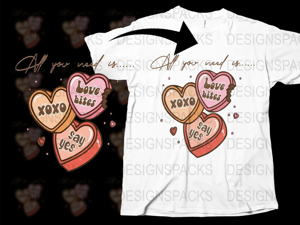 Valentine's Day T-Shirt Love Hearts Graphic Tee XOXO Say Yes Love Bites Gift Idea