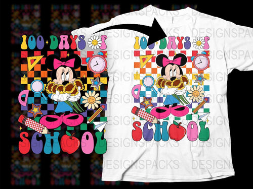 100 Days of School T-Shirt, Colorful Minnie Mouse Design, Kids Celebration Tee, Teacher Gift, Fun Elementary School Shirt