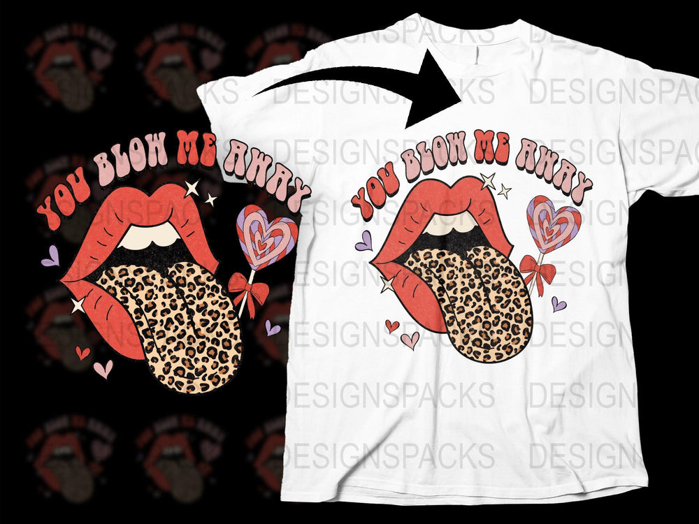 Leopard Print Lips T-Shirt, You Blow Me Away, Graphic Tee, Women's Fashion, Stylish Casual Top, Heart Design