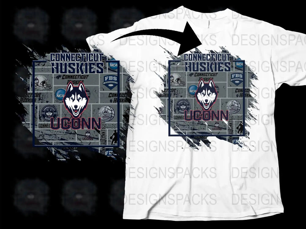 UConn Huskies T-Shirt Vintage Sports Design Connecticut College Apparel Black and White Tee