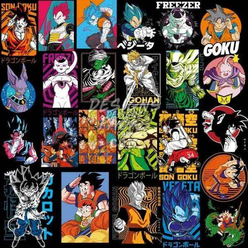 Dragon Ball anime characters in vibrant print-ready designs for DTF, DTG, and embroidery