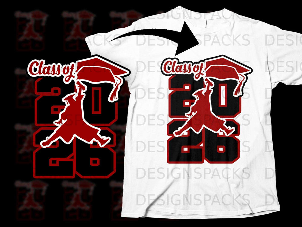 T-shirt with "Class of 2026" graduation design in red and black.