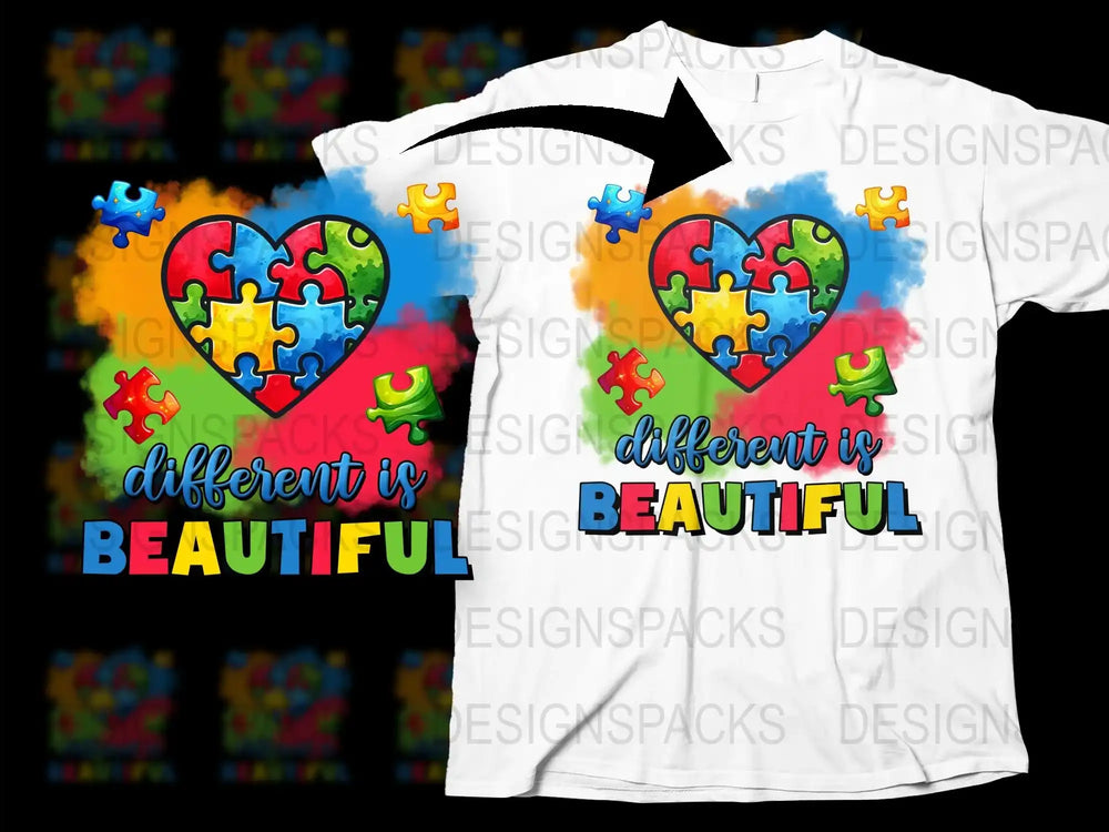 Autism Awareness Puzzle Heart T-Shirt, Different is Beautiful, Colorful Graphic Tee, Unisex Fashion Top for All Ages