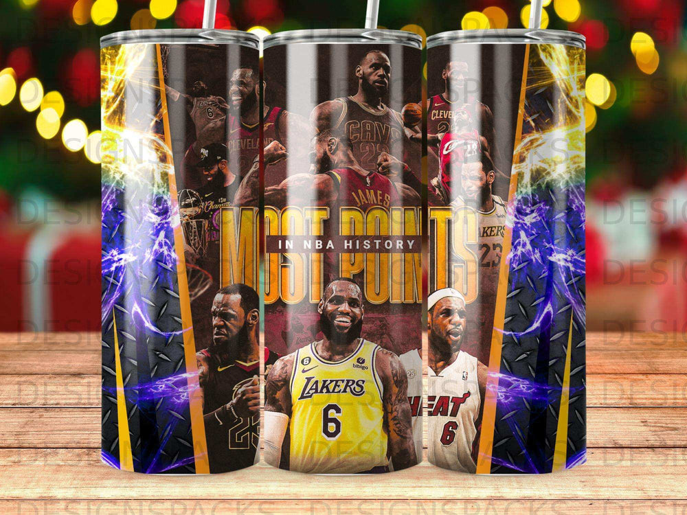 LeBron James collage with "In NBA History" text and basketball player graphics.