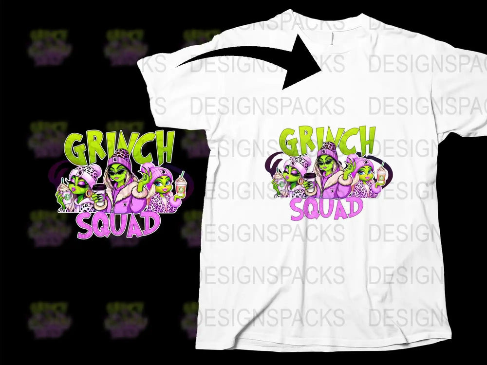 Grinch Squad Christmas T-Shirt, Funny Holiday Group Tee, White Graphic Tee for Family Festive Apparel