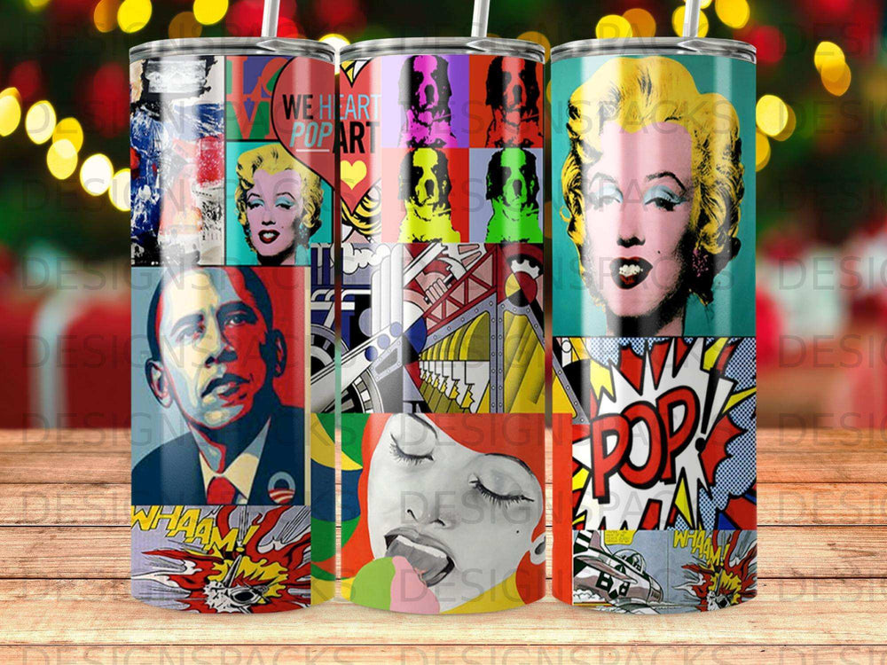 Pop art design featuring Marilyn Monroe, Barack Obama, and comic book elements.