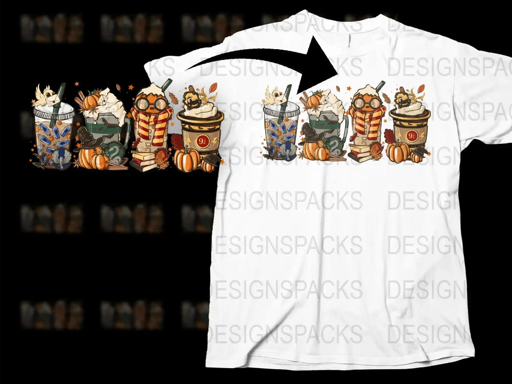 Autumn Cats T-Shirt, Cute Cartoon Cats in Sweaters, Fall Pumpkins Graphic Tee, Unisex Casual Top