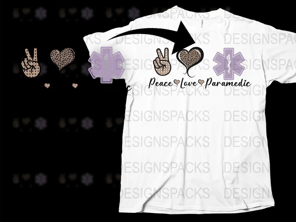 Paramedic T-Shirt Peace Love Design, Heart and Paramedic Symbol, Unisex Graphic Tee, Casual Wear