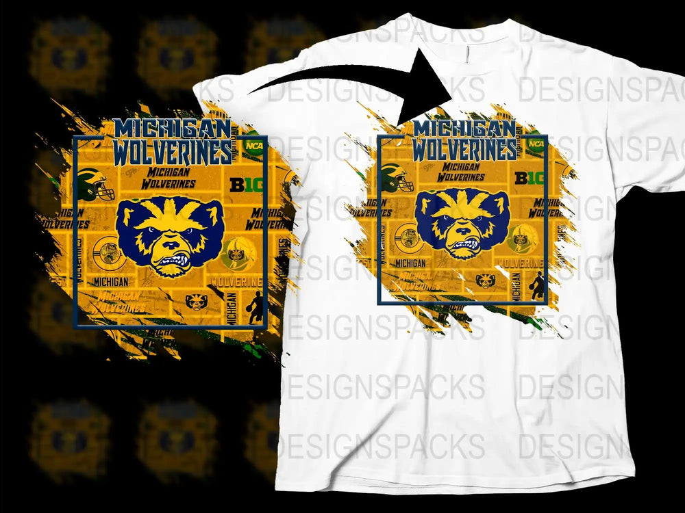 Michigan Wolverines T-Shirt, Vintage College Football, Graphic Tee, Sports Fan Gift, Yellow and Blue Logo, Unisex