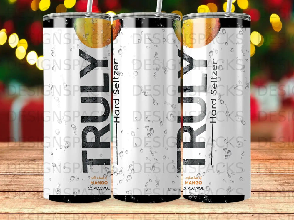 Three Trulys with mango flavor and "5% ALC./VOL." text.