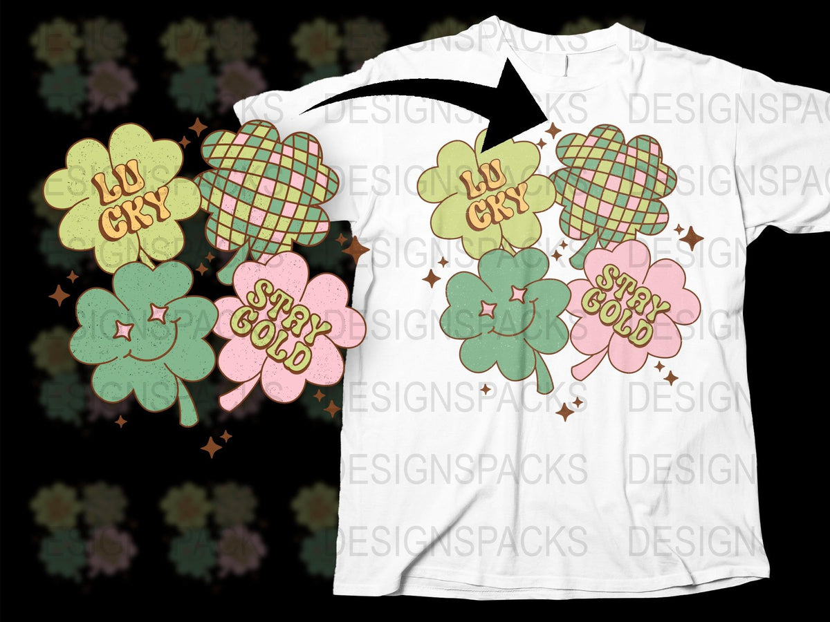 Lucky Clover Graphic T-Shirt, St. Patrick's Day Tee, Multicolor Plaid Clover Shirt, Unisex Casual Wear