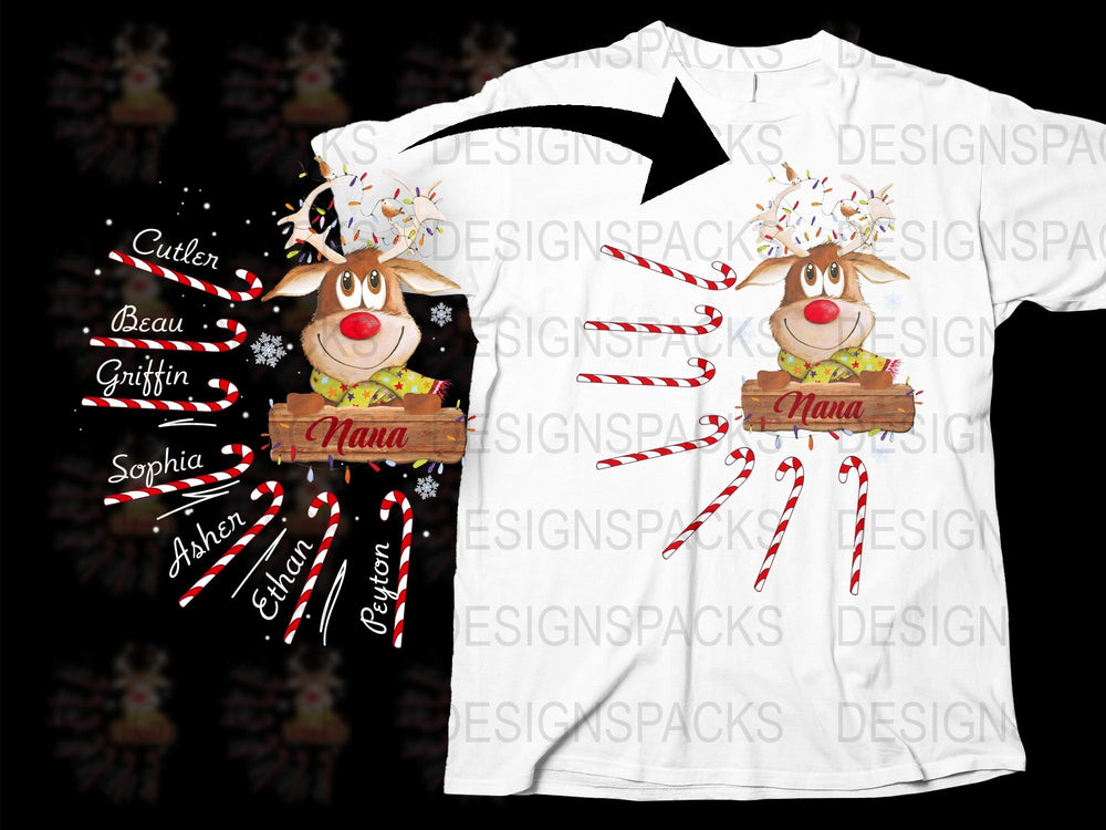 Personalized Reindeer Family Christmas T-Shirt, Custom Name Holiday Tee, Cute Festive Apparel for Mom, Dad, Kids