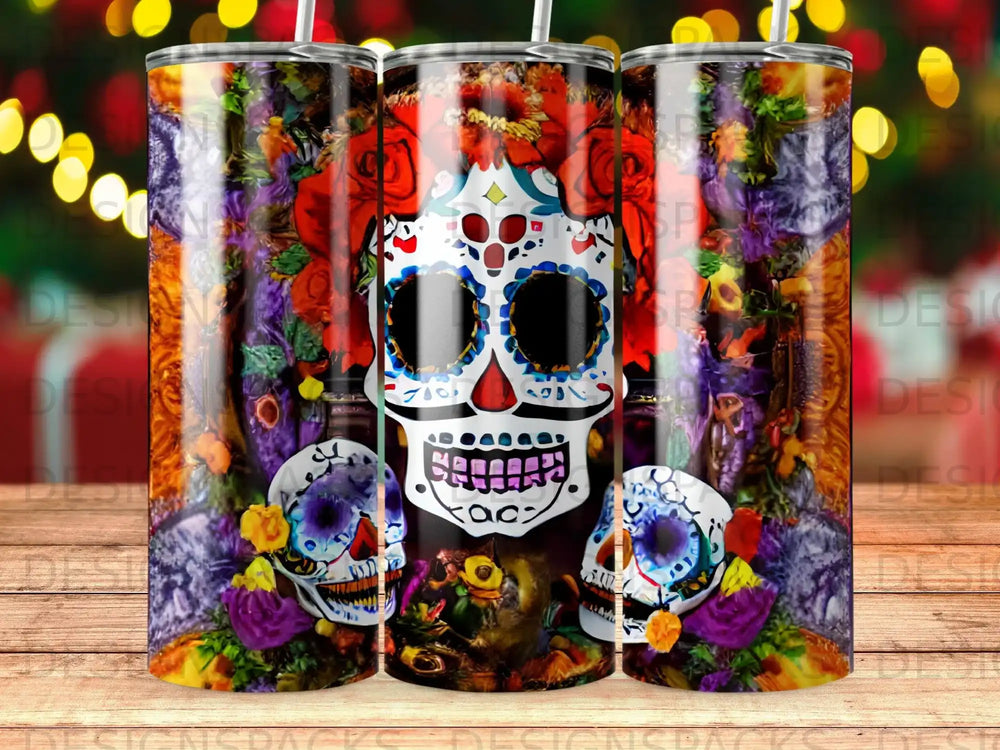Day of the Dead skull with roses and flowers.
