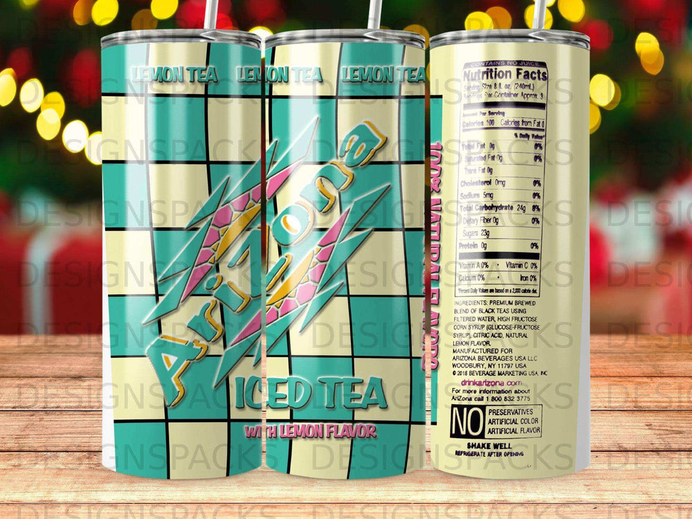 Arizona Iced Tea can with "Lemon Tea" and nutrition facts.