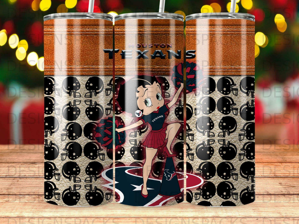 Betty Boop in Houston Texans gear with team logo and football helmets.
