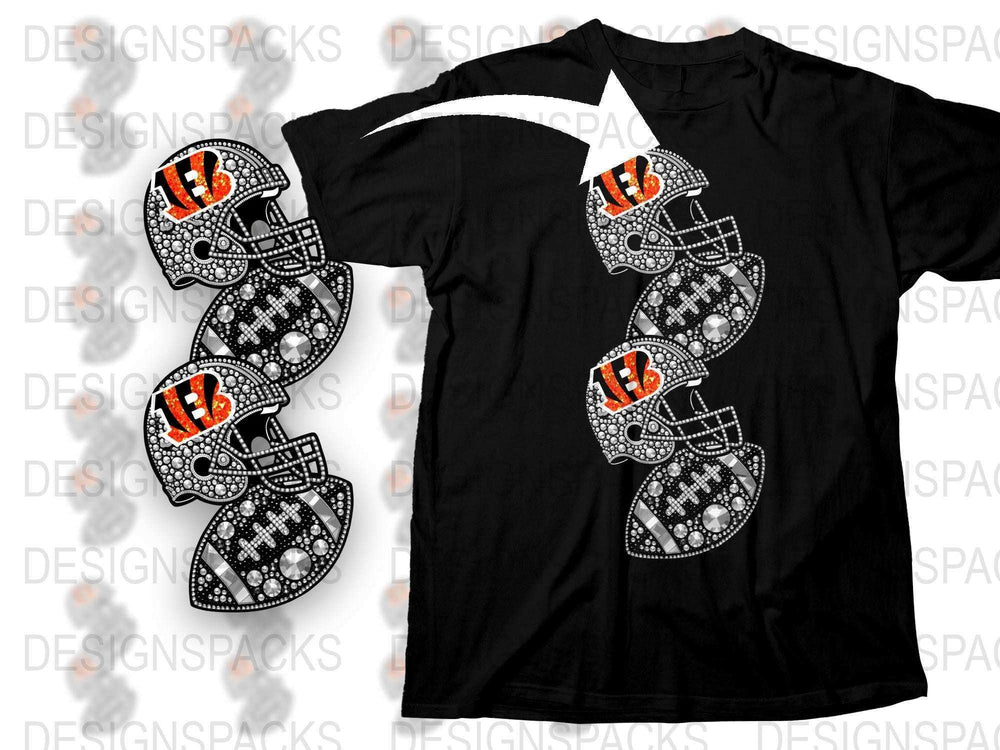 Black T-Shirt with White and Orange Graphic Football Design, Casual Sportswear Cotton Tee