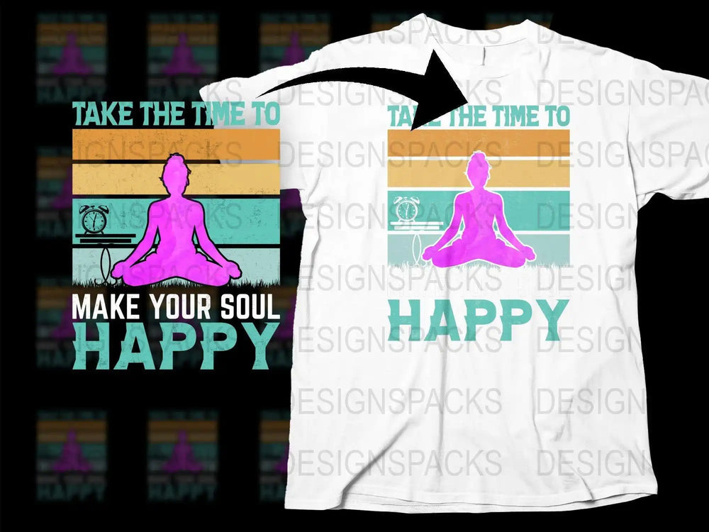 Colorful Yoga T-Shirt, Meditation Pose, Inspirational Quote, Happy Soul Graphic Tee, Unisex Yoga Apparel