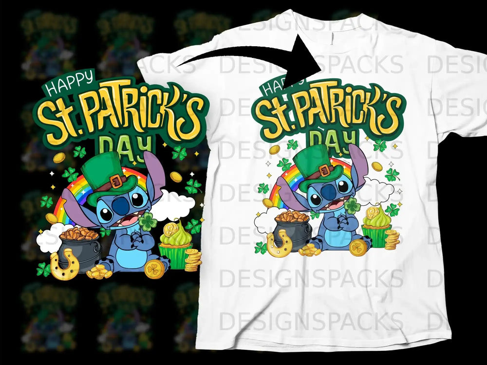 Happy St Patricks Day Stitch Pot Gold Shamrock Rainbow product type