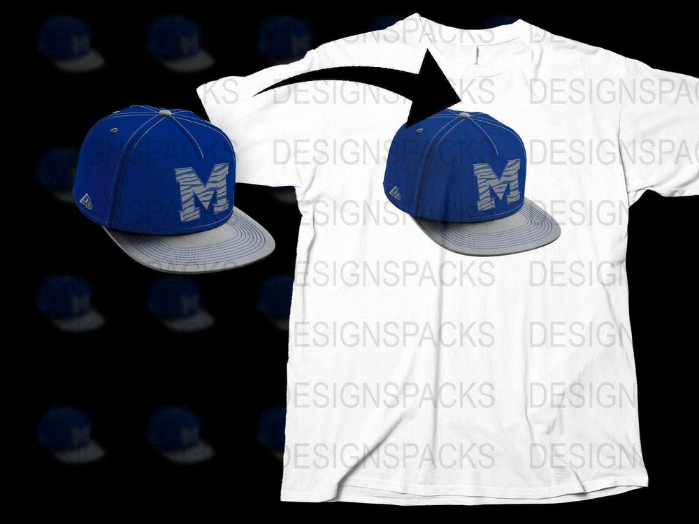 Stylish Blue Cap and White T-Shirt Combo with Embroidered 'M' Logo, Casual Wear Set