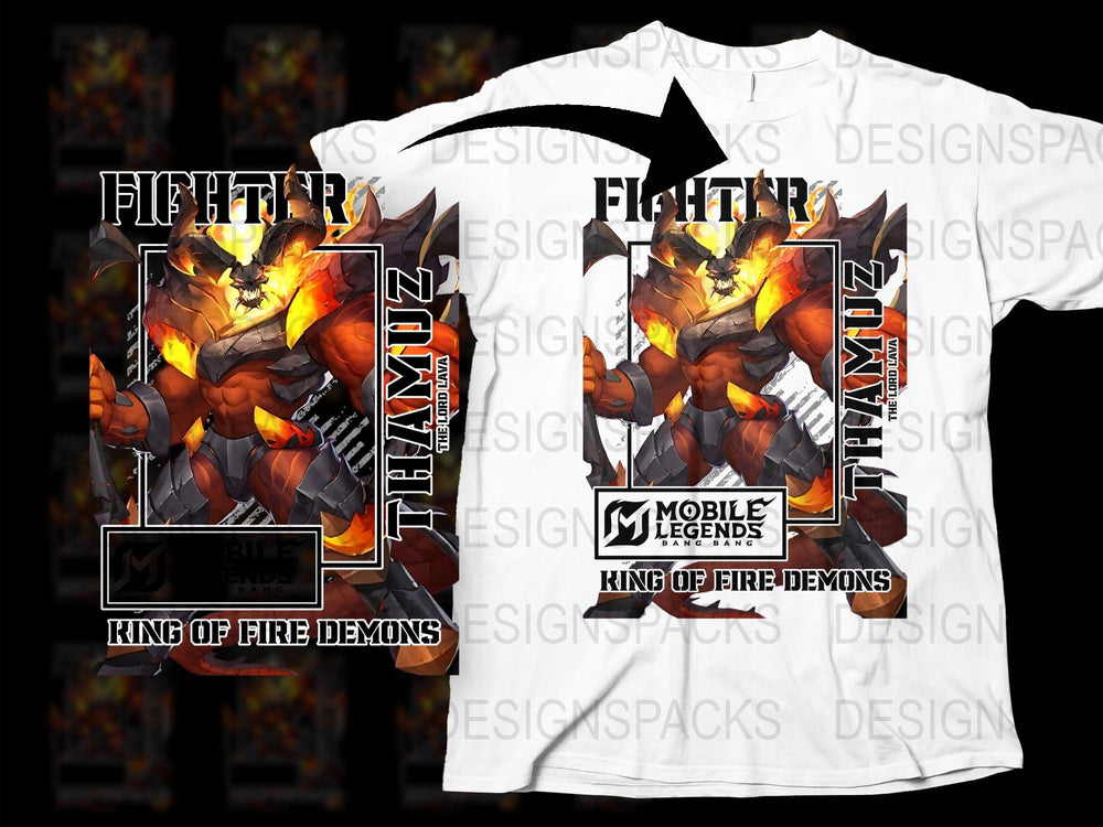 Fighter King of Fire Demons Graphic T-Shirt, Mobile Legends Inspired Tee, Gaming Apparel, Cool Character Shirt, Fantasy Design