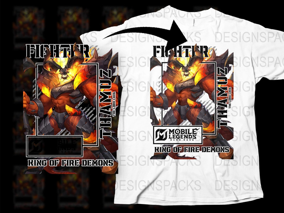 Fighter King of Fire Demons Graphic T-Shirt, Mobile Legends Inspired Tee, Gaming Apparel, Cool Character Shirt, Fantasy Design