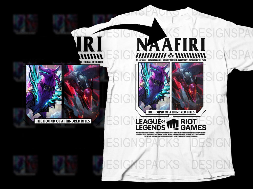 League of Legends Naafiri T-Shirt, Colorful Gamer Apparel, Hound of a Hundred Bites Design, Unisex Fashion Tee