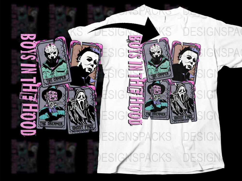 Horror Movie Icons T-Shirt, Classic Film Characters, Unisex Graphic Tee, Vintage Design, Gift for Movie Lovers