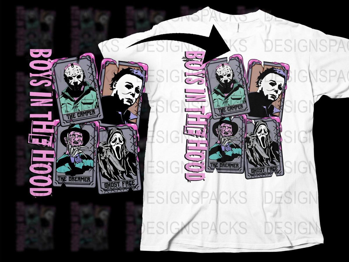 Horror Movie Icons T-Shirt, Classic Film Characters, Unisex Graphic Tee, Vintage Design, Gift for Movie Lovers
