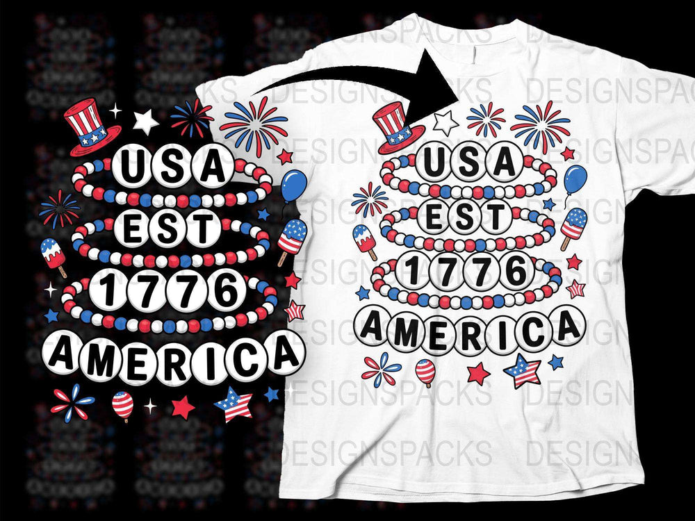 Patriotic USA 1776 T-Shirt, Fourth of July American Flag Cake Topper Design Tee, Red White Blue