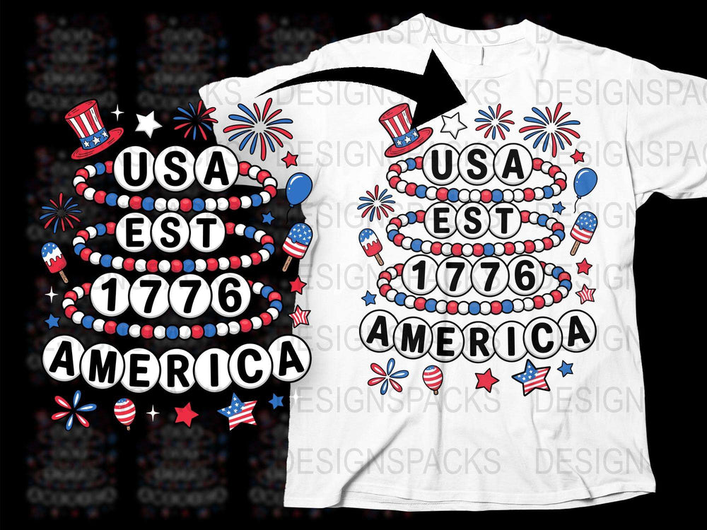 Patriotic USA 1776 T-Shirt, Fourth of July American Flag Cake Topper Design Tee, Red White Blue