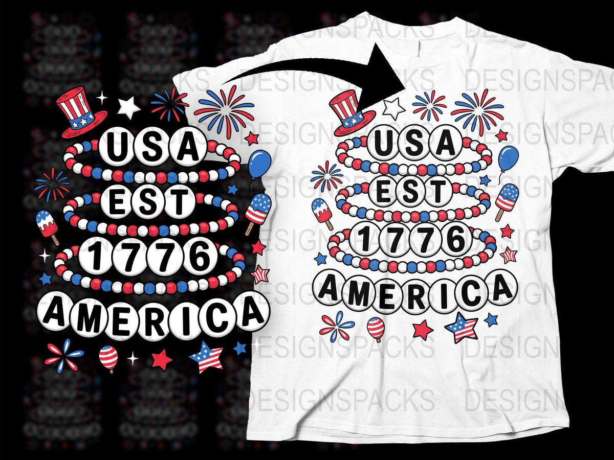 Patriotic USA 1776 T-Shirt, Fourth of July American Flag Cake Topper Design Tee, Red White Blue