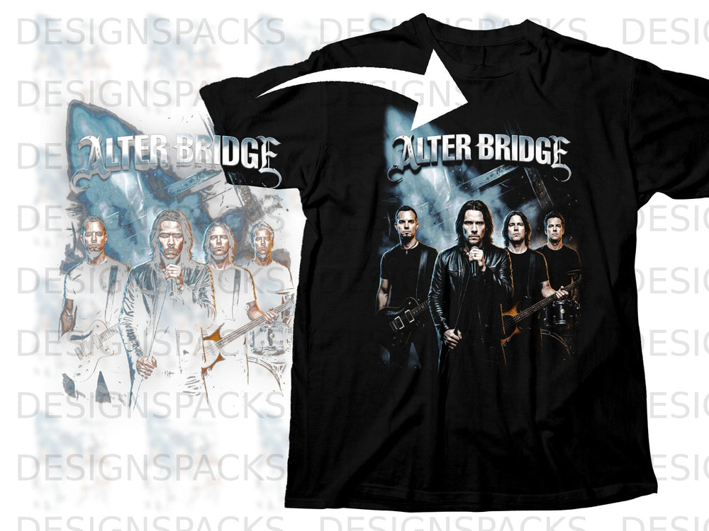 Black t-shirt with Alter Bridge band members and logo graphic.